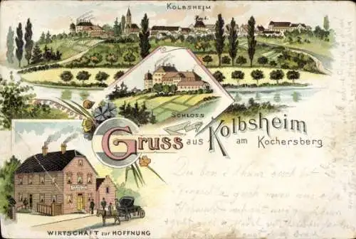 Litho Kolbsheim Elsass Bas Rhin, Schloss, Wirtschaft zur Hoffnung