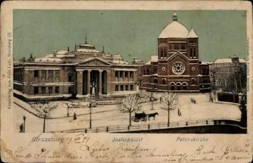 Ak Strasbourg Straßburg Elsass Bas Rhin, Justizplast, Peterskirche