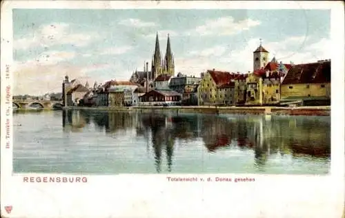 Ak Regensburg an der Donau Oberpfalz, Blick auf Regensburg von der Donau