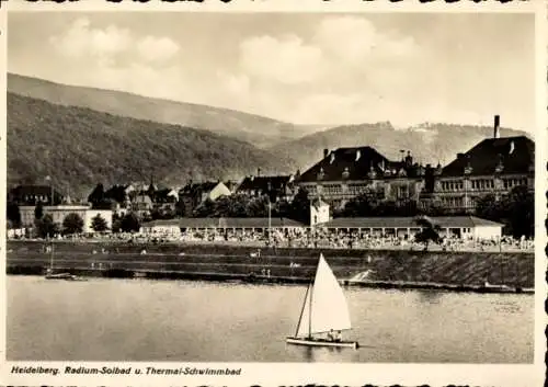 Ak Heidelberg Württemberg, Radium-Solbad, Thermal-Schwimmbad, Segelboot