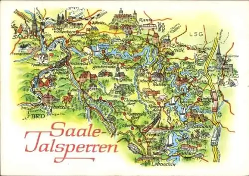 Ak Saalfeld an der Saale Thüringen, Landkarte, Saale-Talsperren, Lobenstein, Schleiz, Probstzella