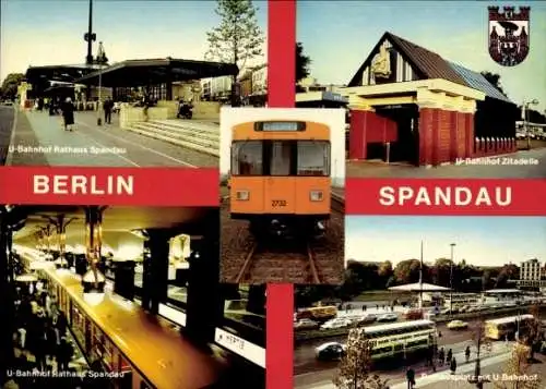 Ak Berlin Spandau, U-Bahn Waggon, U-Bahnhof Rathaus Spandau, U-Bahnhof Zitadelle, Autobus