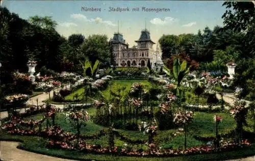 Ak Nürnberg in Mittelfranken, Stadtpark mit Rosengarten