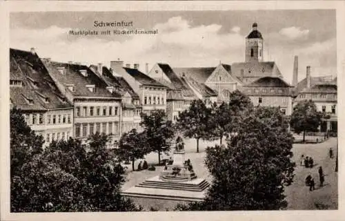 Ak Schweinfurt in Unterfranken Bayern, Marktplatz, Rückertdenkmal