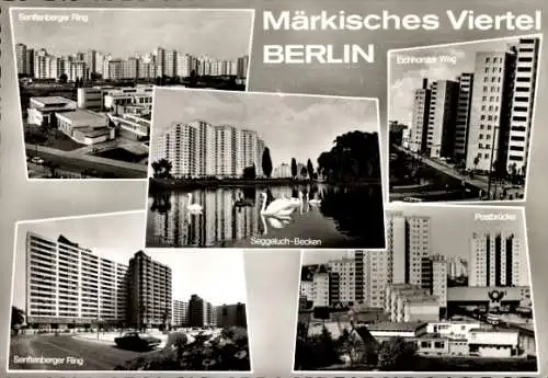 Ak Berlin Reinickendorf, Märkisches Viertel, Senftenberger Ring, Seggeluch Becken, Postbrücke