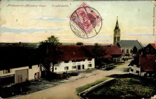 Ak Montreux Vieux Altmünsterol Elsass Haut Rhin, Straße, Kirche