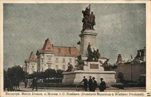 Ak București Bukarest Rumänien, Denkmal für I. C. Brătianu, Statue