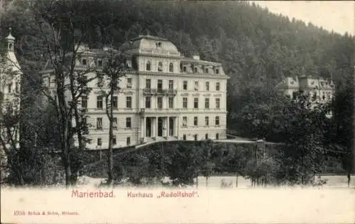 Ak Mariánské Lázně Marienbad Region Karlsbad, Kurhaus Rudolfshof, Gebäude im Park, historische...
