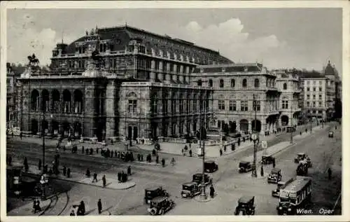 Ak Wien 1 Innere Stadt, Wien. Oper, historische Architektur, Fahrzeuge, Menschen