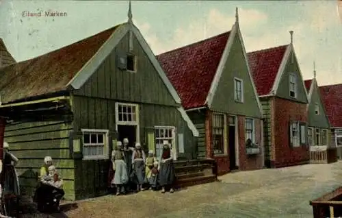 Ak Eiland Marken Nordholland Niederlande, Ortspartie, Volkstrachten