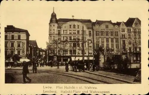 Ak Lwiw Lwów Lemberg Ukraine, Halicki-Platz und Walowagasse