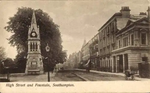 Ak Southampton Hampshire England, High Street, Fountain