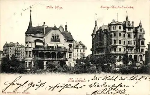 Ak Karlovy Vary Karlsbad Stadt, Villa Silva, Savoy Westend Hotel