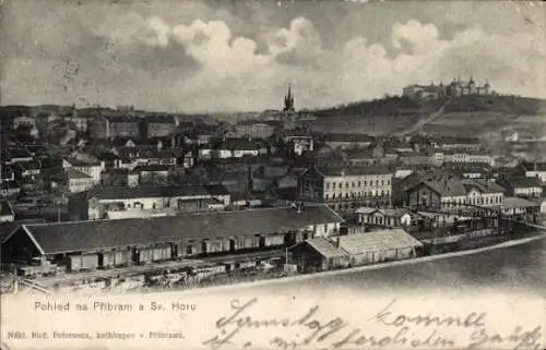 Ak Příbram Pibrans Mittelböhmen, Panorama, Kloster Svatá Hora, Wallfahrtsort