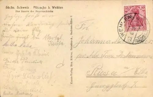 Ak Pötzscha Wehlen an der Elbe Sächsische Schweiz, Inneres der Bauernschänke