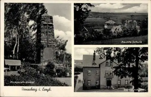 Ak Venusberg Drebach im Erzgebirge, Schule, Gemeindeamt, Kriegerehrenmal