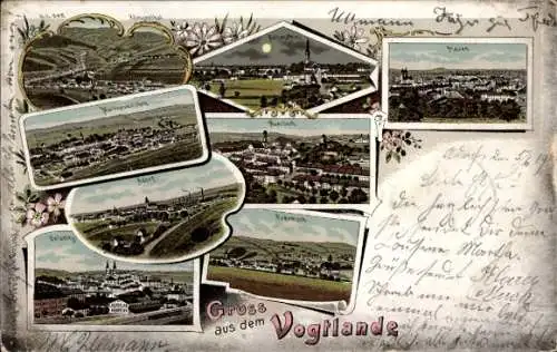 Passepartout Litho Auerbach im Vogtland, Plauen, Adorf, Ortsansichten