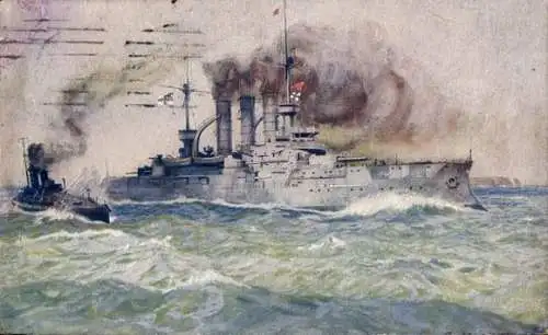 Künstler Ak Hubert, A., Deutsches Linienschiff auf Patrouillenfahrt bei Helgoland