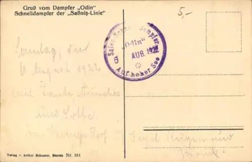 Ak Dampfer Odin, Reederei Braeunlich Stettin, Salonschnelldampfer, Sassnitz-Linie
