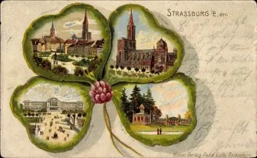 Ak Strasbourg Straßburg Elsass Bas Rhin, Vorderseite mit vier Ansichten von  Kleeblattlayout, ...