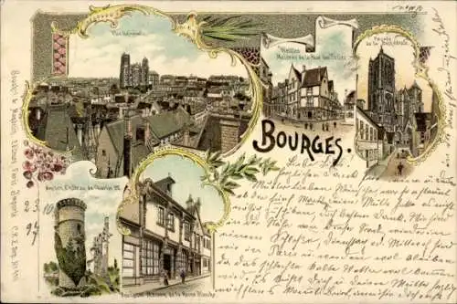 Ak Bourges Cher, Vielzahl historischer Gebäude, Stadtansicht, alte Straßen, dekorative Elemente