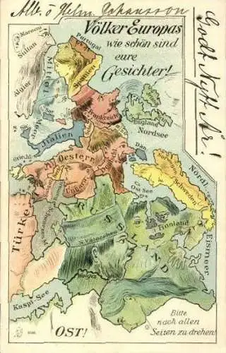 Set von 6 Lithos, Kontinente, Allegorien, Asien, Europa, Amerika, Australien, Afrika