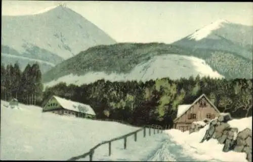 Set von 10 Ak im Umschlag, Friedrich Iwan, Riesengebirge Serie 2
