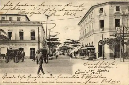 Ak Manaos Manaus Brasilien, Rua da Installacao, Straßenbahn