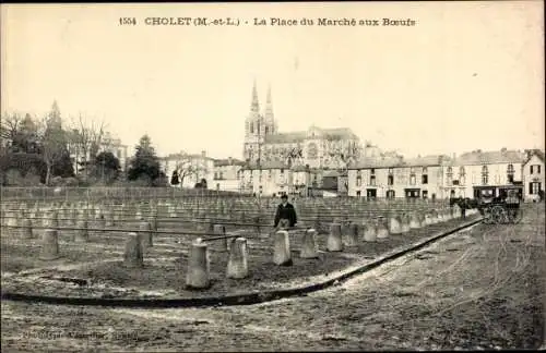 Ak Cholet Maine et Loire, La Place du Marche aux Boeufs