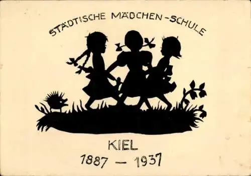 Scherenschnitt Künstler Ak Lorentzen, Kiel, Städtische Mädchen-Schule 1887-1937