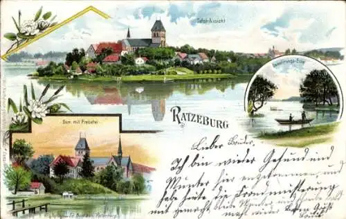 Litho Ratzeburg in Lauenburg, Gesamtansicht, Dom, Probstei, Demolierungsecke