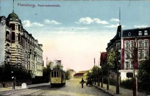 Ak Flensburg in Schleswig Holstein, Apenrader Straße, Straßenbahn