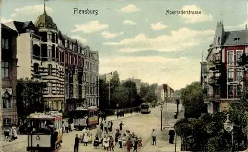 Ak Flensburg in Schleswig Holstein,  Apenraderstraße, Straßenbahn, Menschen, Häuser