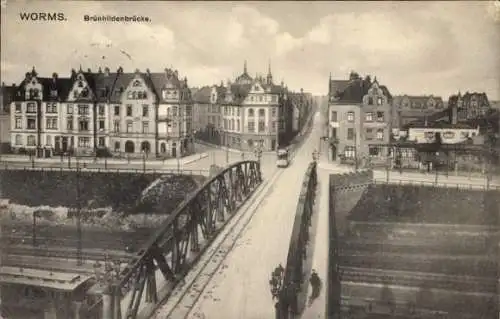 Ak Worms am Rhein, Brünhildenbrücke