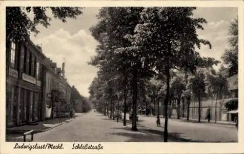 Ak Ludwigslust in Mecklenburg, Schloßstraße, Bäume, Gebäude, historische Ansicht