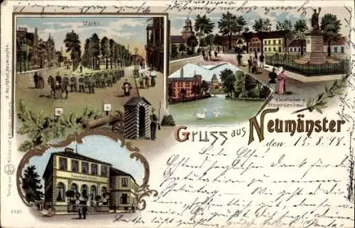 Litho Neumünster in Holstein, Markt, Kriegerdenkmal