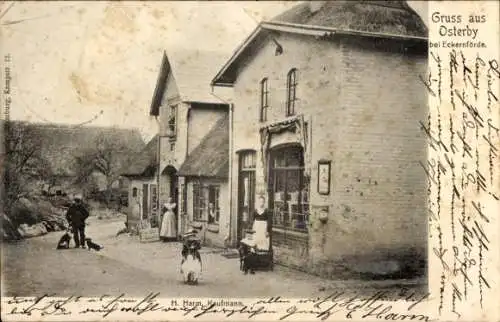 Ak Osterby in Schleswig Holstein, Geschäftshaus H. Harm