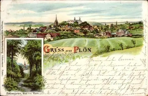 Litho Plön am See Holstein, Panorama, Schlossgarten, Stern