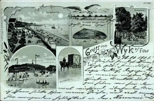 Mondschein Litho Wyk auf Föhr Nordfriesland, Strand, Allee, Gesamtansicht