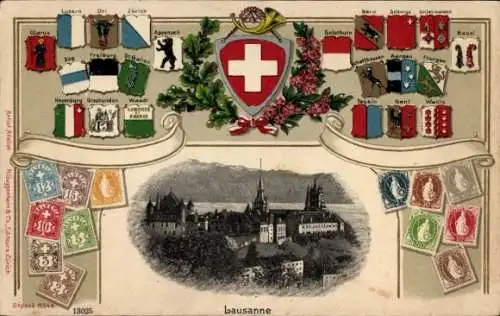 Präge Wappen Ak Lausanne Kanton Waadt, Gesamtansicht