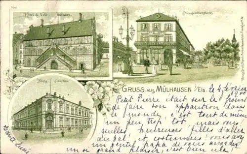 Litho Mulhouse Mülhausen Elsass Haut Rhin, Rathaus, Neuquartierplatz, Kreisdirektion