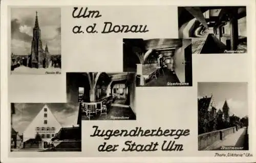 Ak Ulm an der Donau, Jugendherberge, Waschraum, Tagesraum, Münster, Stadtmauer