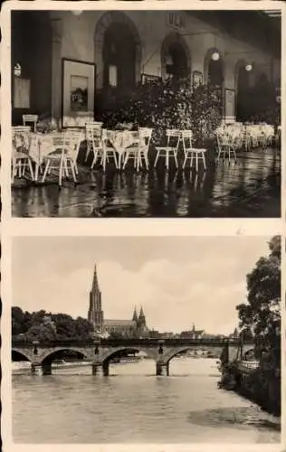 Ak Ulm an der Donau, Bahnhof-Gaststätte, Restaurant, Brücke