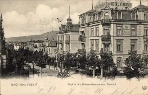 Ak Bad Nauheim in Hessen, Blick in die Bismarckstraße, Hotel Reichshof
