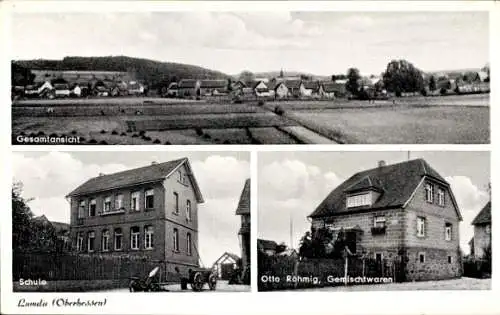 Ak Lumda Grünberg in Hessen, Gemischtwaren, Schule, Panorama