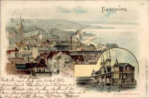 Litho Flensburg in Schleswig Holstein, Stadtbild, Dampfschiffspavillon