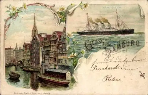 Litho Hamburg Mitte Altstadt, Schnelldampfer