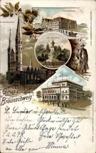 Litho Braunschweig in Niedersachsen, Hoftheater, Abt Denkmal, Katharinen Kirche, Finanzgebäude