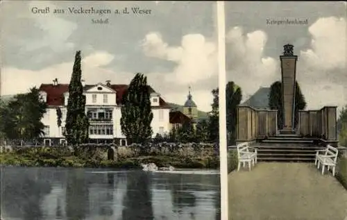 Ak Veckerhagen Reinhardshagen an der Weser Hessen, Schloss, Kriegerdenkmal