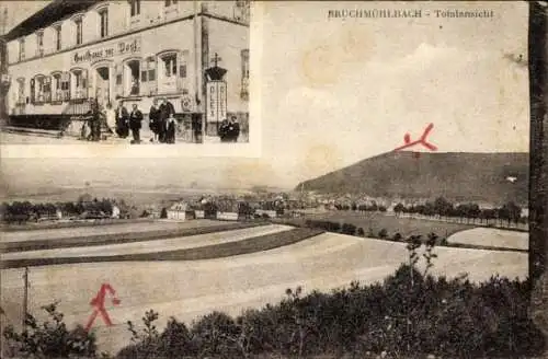 Ak Bruchmühlbach in der Pfalz, Gesamtansicht, Gasthaus zur Post
